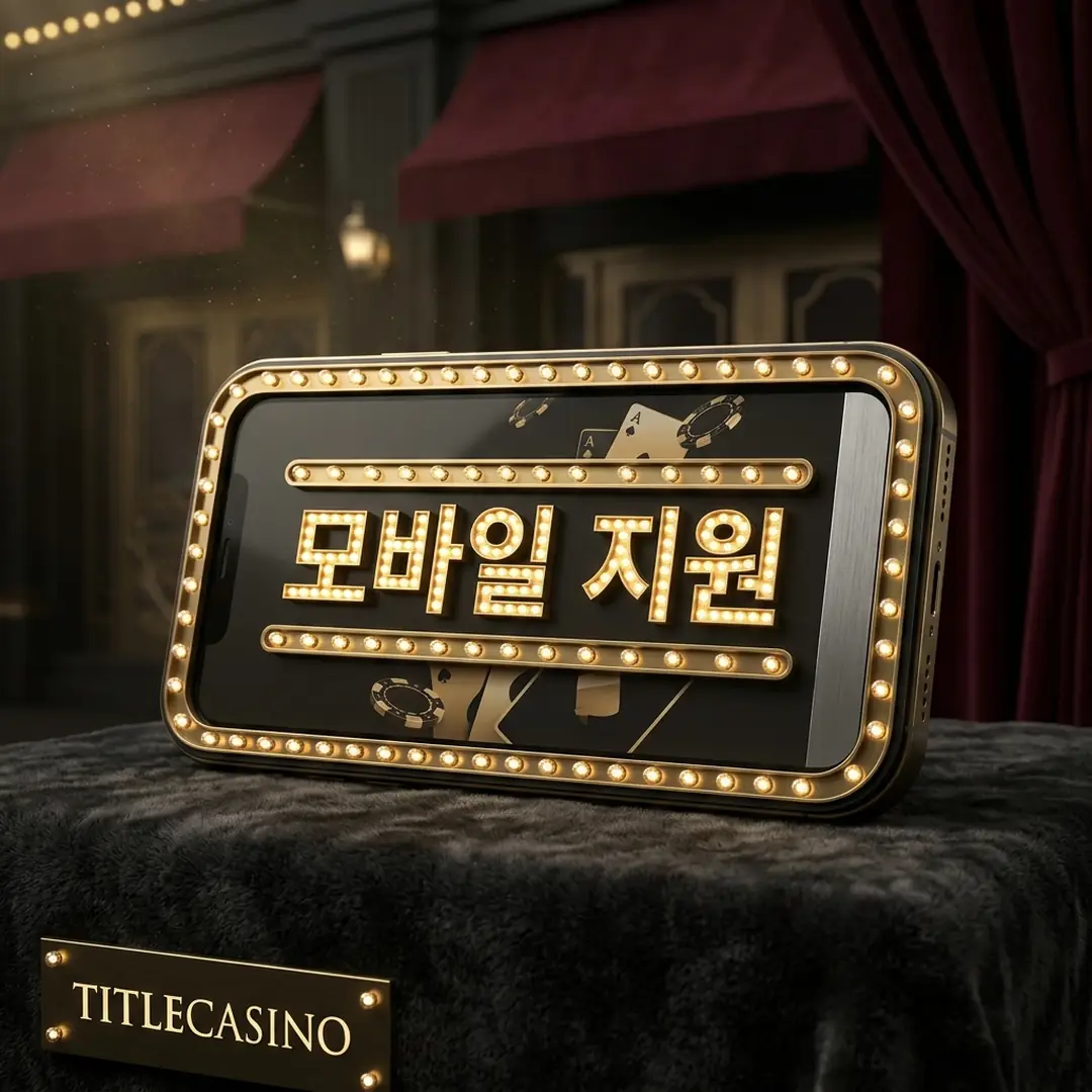 손에 든 단말에 게임 화면과 전구 사인이 비치는 모바일 플레이 연출, 베젤에 영문 로고가 새겨진 장면